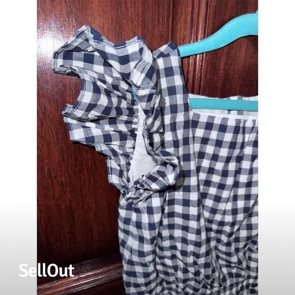 NWT Janie and Jack Girls Gingham Ruffle Sleeve Blouse Size 8 Navy Blue - Picture 5 of 7